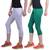 White and Pak Green plain Cotton capris-3-4-pants