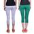 White and Pak Green plain Cotton capris-3-4-pants