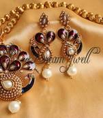 Beautiful antique maroon -pearl peacock necklace set-Dj16709