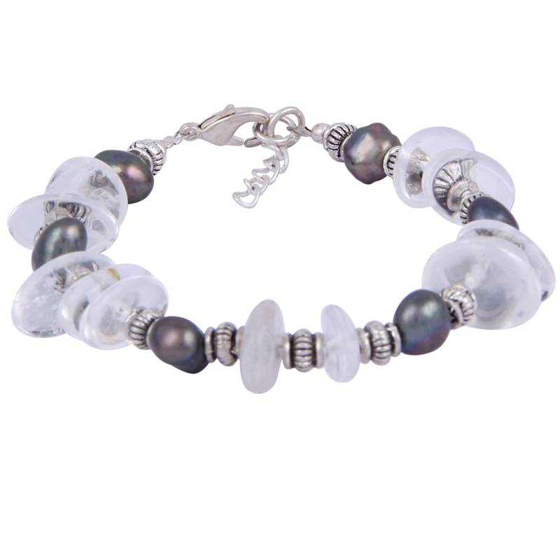 Sublime Beauty Crystal & Dyed Black Freshwater Pearl Bracelet