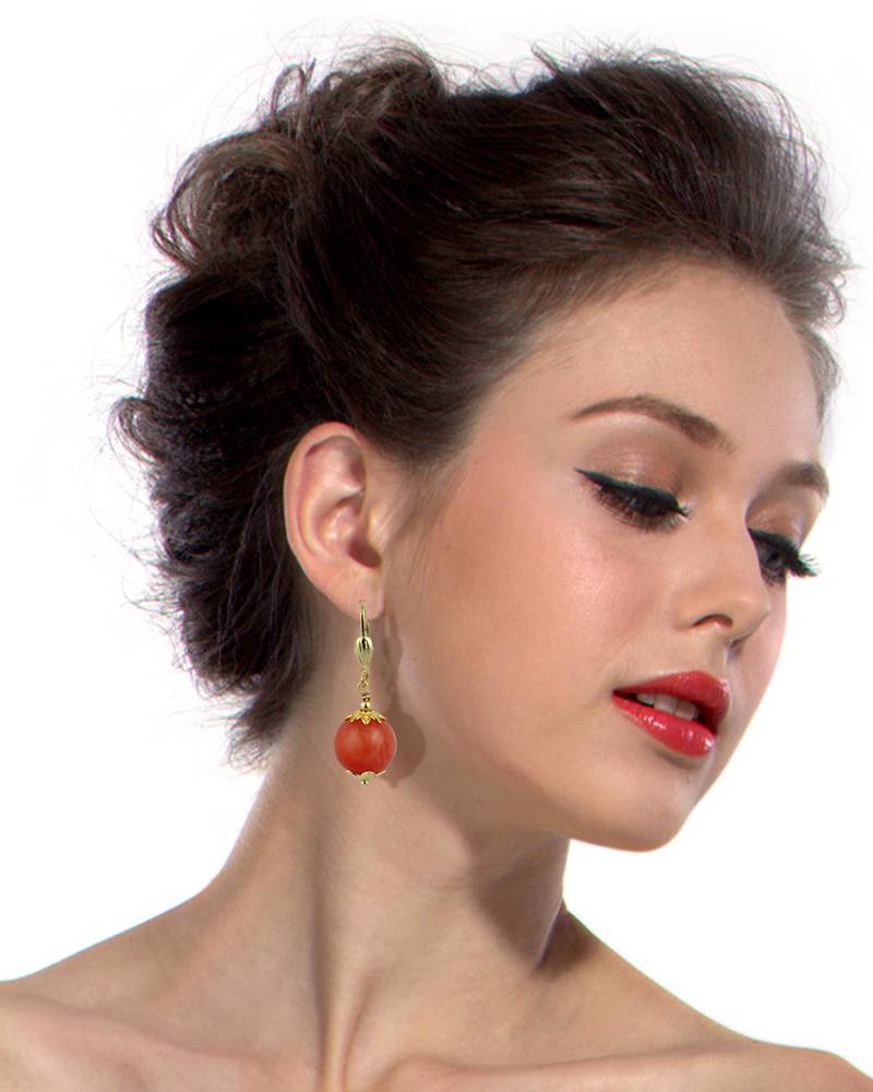 Dyed Quartzite Gemstone Beads Earrings For Women - Orange