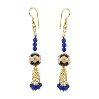 Precise Navy Blue Jade Beads 3 Inches Earrings For Women 1