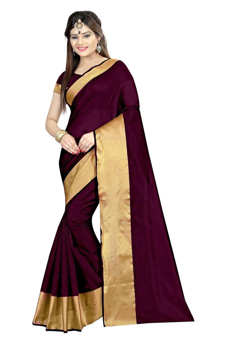 Maroon Plain cotton poly saree with blouse Mastani 1722230