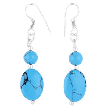 Dyed Howlite Blue Oval & Round Shaped Dangle Earring 1