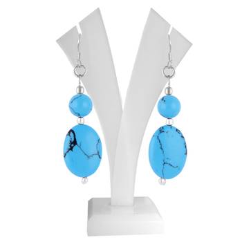 Dyed Howlite Blue Oval & Round Shaped Dangle Earring 2