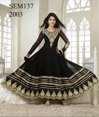 Semi Stitched Kumud Black Embroidered Anarkali Suit 1