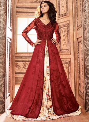 Maroon embroidred georgette semi stitched Anarkali Suit 1