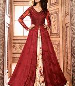 Maroon embroidred georgette semi stitched Anarkali Suit