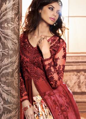 Maroon embroidred georgette semi stitched Anarkali Suit 4