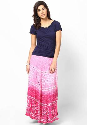 Beautiful Pink Shaded Cotton Bandhej Skirt 2