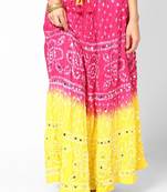 Amazing Pink Yellow Bandhej Hand Work Skirt