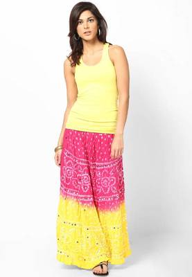 Amazing Pink Yellow Bandhej Hand Work Skirt 2