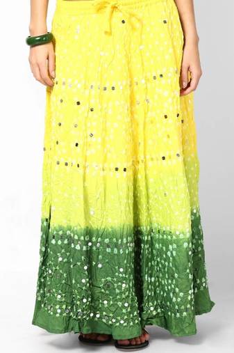 Stunning Yellow Bandhej hand Work Skirt