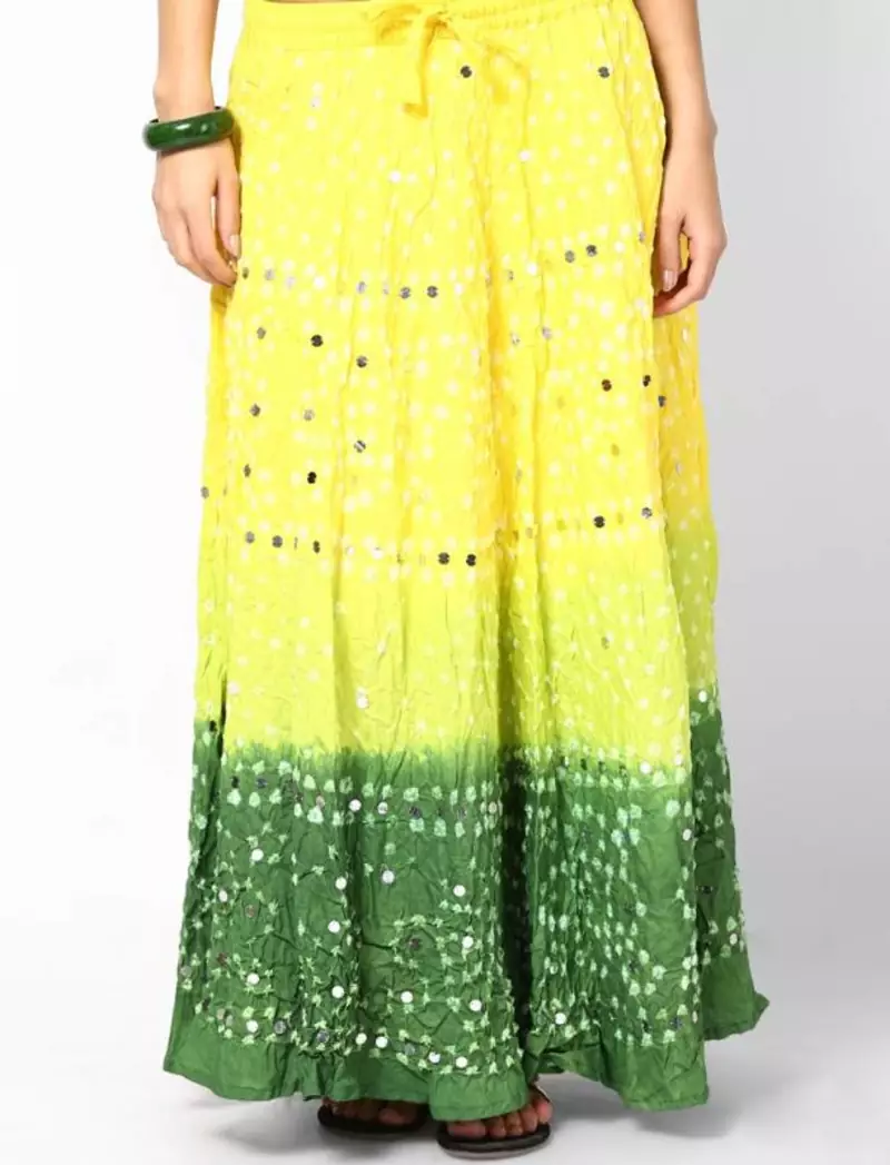 Stunning Yellow Bandhej hand Work Skirt