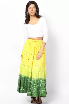 Stunning Yellow Bandhej hand Work Skirt