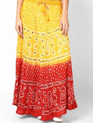 Red Yellow Bandhej Hand Work Skirt 1