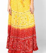 Red Yellow Bandhej Hand Work Skirt