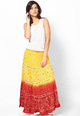 Red Yellow Bandhej Hand Work Skirt 2