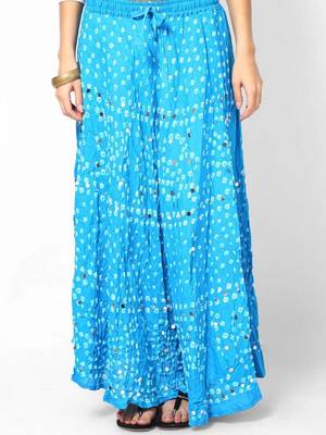 Turquoise Bandhej Hand Work Skirt 1