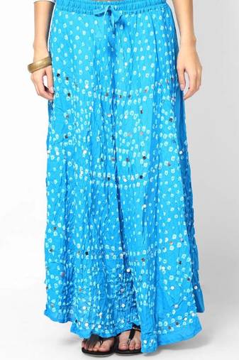 Turquoise Bandhej Hand Work Skirt