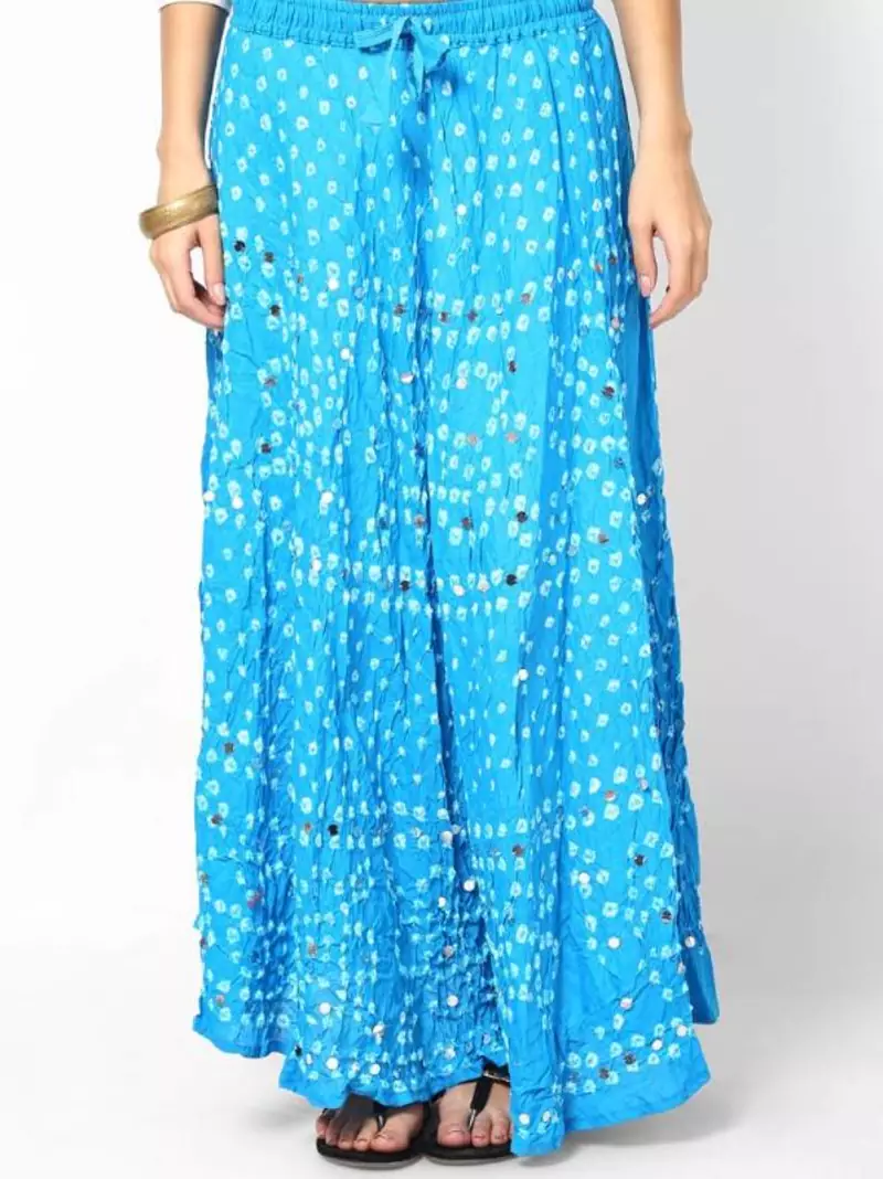Turquoise Bandhej Hand Work Skirt