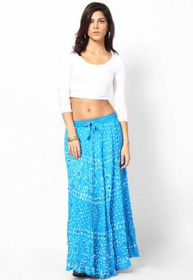 Turquoise Bandhej Hand Work Skirt 2