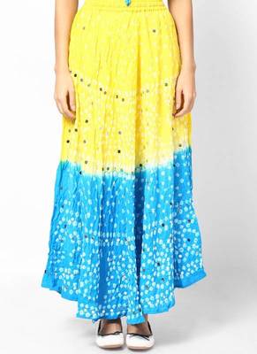 Lemon Turquoise bandhej Hand Work Skirt 1