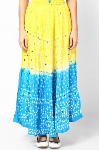 Lemon Turquoise bandhej Hand Work Skirt