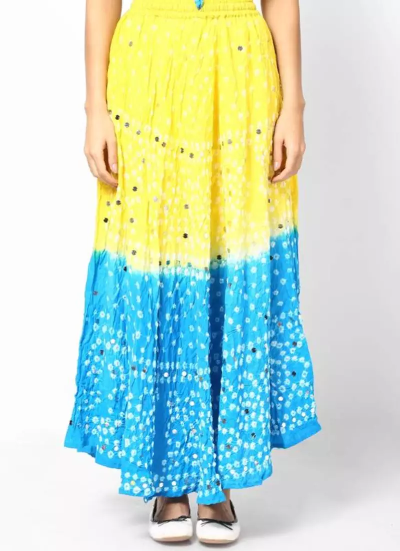 Lemon Turquoise bandhej Hand Work Skirt