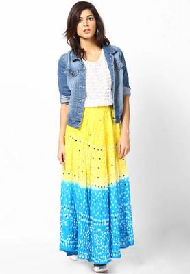 Lemon Turquoise bandhej Hand Work Skirt 2
