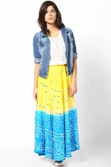 Lemon Turquoise bandhej Hand Work Skirt