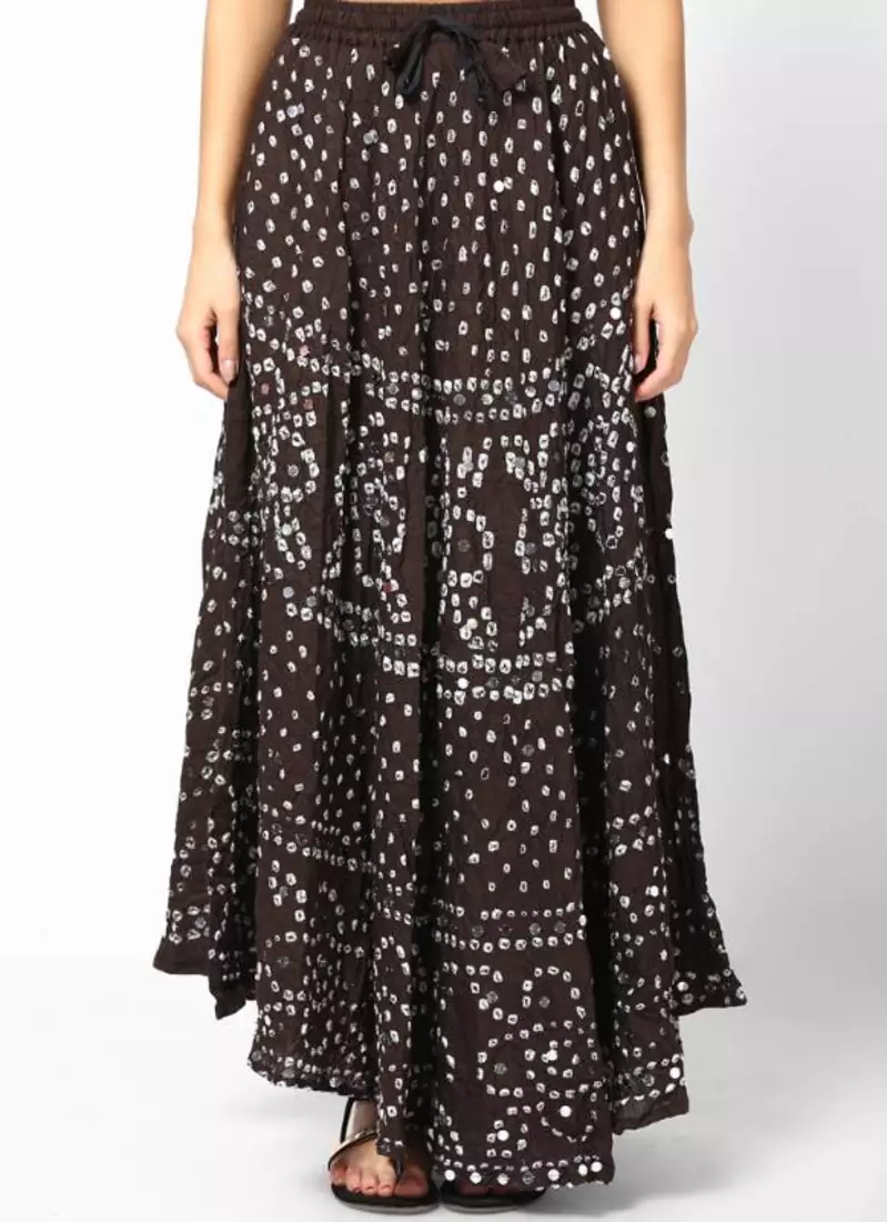 Stunning Black Cotton Bandhej Skirt