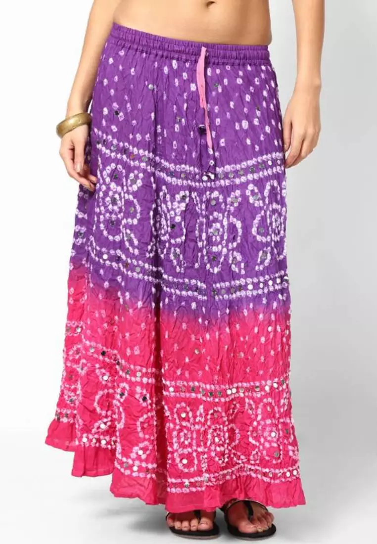 pink Purple Bandhej hand Work Skirt