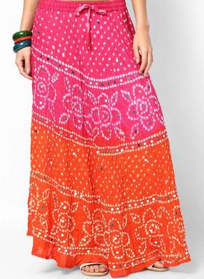 orange pink bandhej hand work skirt 1