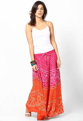 orange pink bandhej hand work skirt 2
