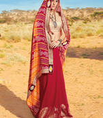 Red embroidered jacquard saree with blouse