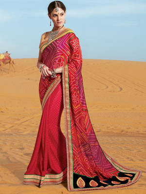 Red embroidered jacquard saree with blouse 1