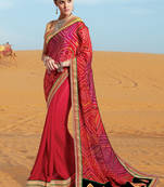 Red embroidered jacquard saree with blouse