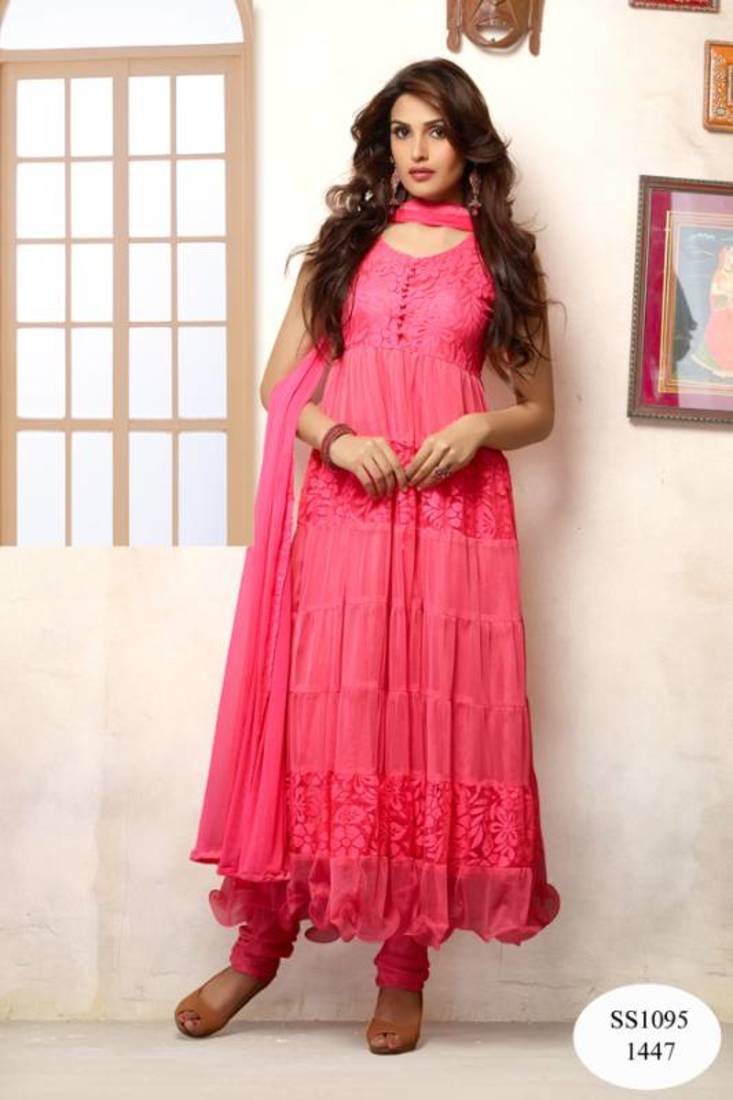 Pink designer anarkali suit :: salwar kameez