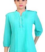 Turquoise printed  georgette tops