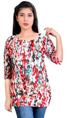 Red printed stretchable lycra free size tops 1