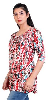 Red printed stretchable lycra free size tops 2