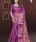 Pink woven silk saree with blouse