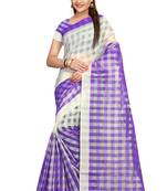 Violet plain cotton saree with blouse