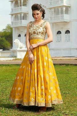 yellow embroidered tapeta silk semi stitched salwar 1