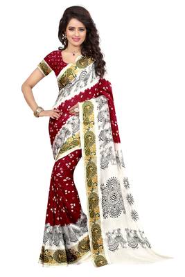 Maroon hand woven jacquard saree with blouse 1