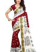 Maroon hand woven jacquard saree with blouse
