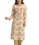 Ada Beige Hand Embroidered Georgette Chikan Kurti