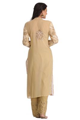 Ada Beige Hand Embroidered Georgette Chikan Kurti 2