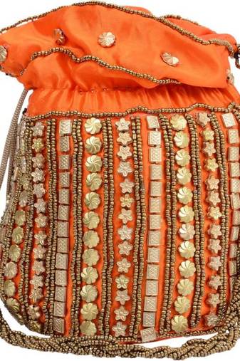 Orange Silk woven potli bags